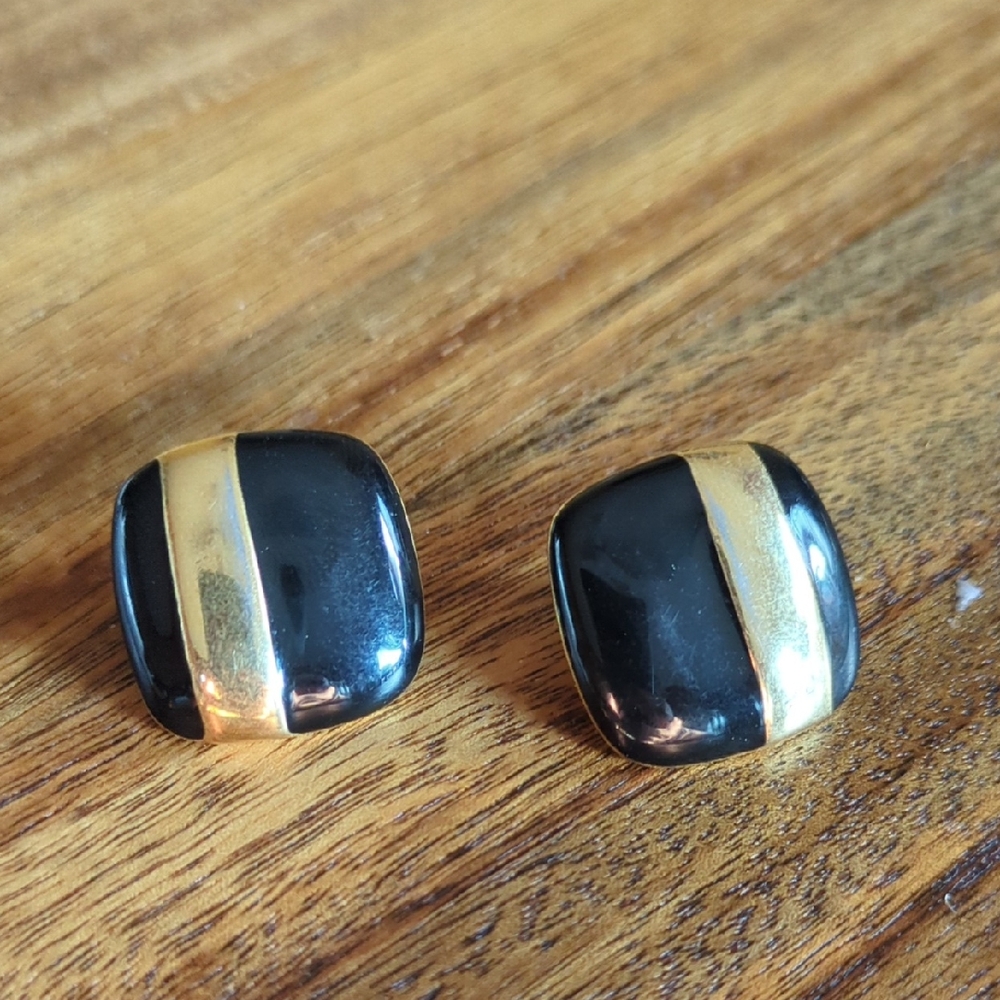 Vintage Sarah‎ Coventry Gold and Black Square Earrings